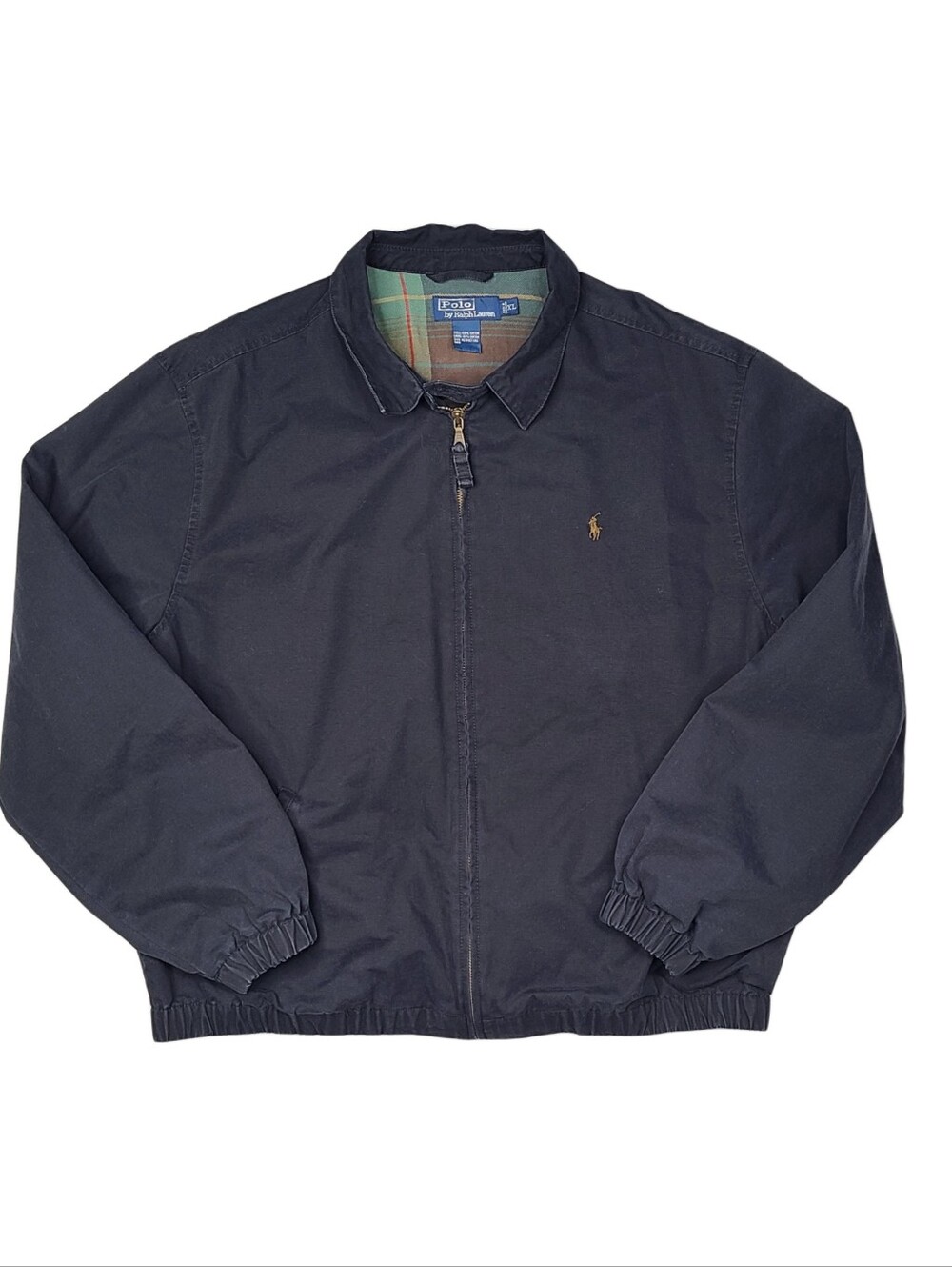 Vtg 90s Polo Ralph Lauren XL Black Harrington Jacket Plaid Lined Canvas Twill
